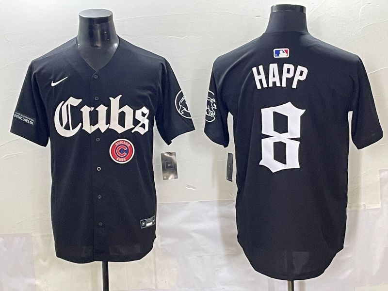 Men 2025 Chicago Cubs 8 Happ Black Five generations Joint Name Nike MLB Jersey style 16